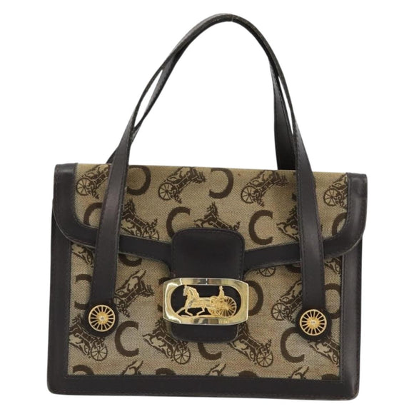 CELINE C Sulky Horse Carriage Hand Bag Canvas Beige Gold Auth 181151
