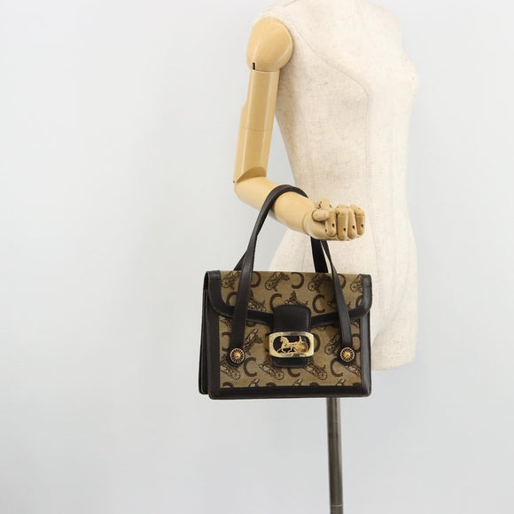 CELINE C Sulky Horse Carriage Hand Bag Canvas Beige Gold Auth 181151