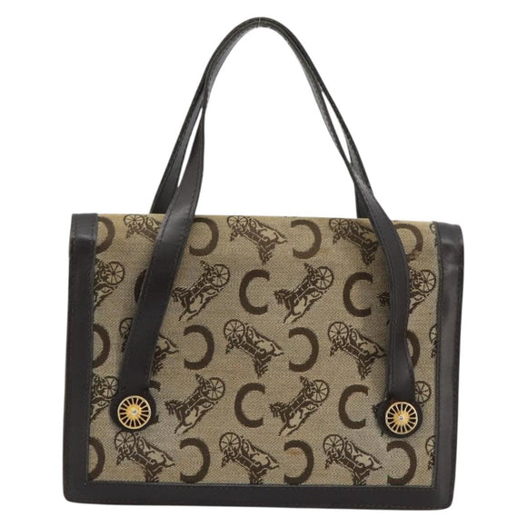 CELINE C Sulky Horse Carriage Hand Bag Canvas Beige Gold Auth 181151