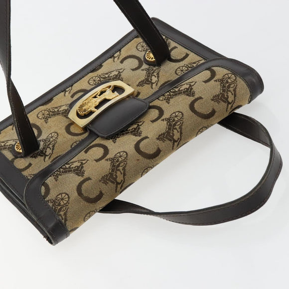 CELINE C Sulky Horse Carriage Hand Bag Canvas Beige Gold Auth 181151