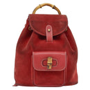 GUCCI Bamboo Backpack Suede Red Gold 003 2058 0030 Auth 181155-13