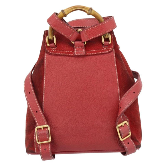 GUCCI Bamboo Backpack Suede Red Gold 003 2058 0030 Auth 181155