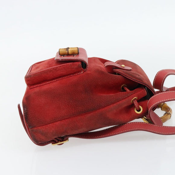 GUCCI Bamboo Backpack Suede Red Gold 003 2058 0030 Auth 181155
