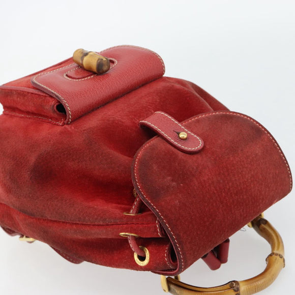 GUCCI Bamboo Backpack Suede Red Gold 003 2058 0030 Auth 181155