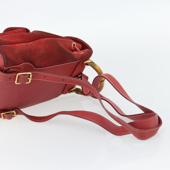 GUCCI Bamboo Backpack Suede Red Gold 003 2058 0030 Auth 181155