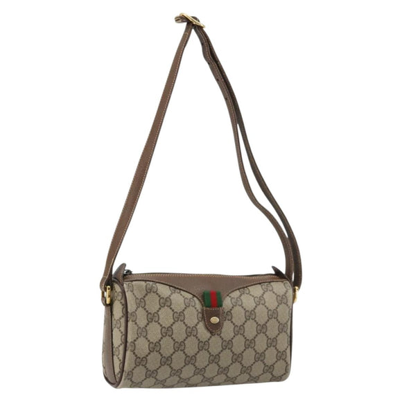 GUCCI GG Supreme Web Sherry Line Bag PVC Beige Gold 89 02 018 Auth 181156
