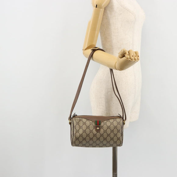 GUCCI GG Supreme Web Sherry Line Bag PVC Beige Gold 89 02 018 Auth 181156