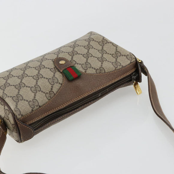GUCCI GG Supreme Web Sherry Line Bag PVC Beige Gold 89 02 018 Auth 181156