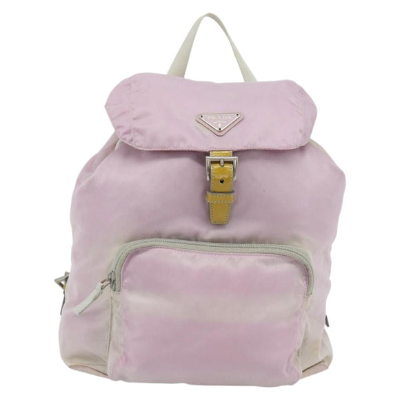 PRADA Rugzak Nylon Roze Zilver Auth 181159