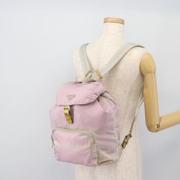 PRADA Rugzak Nylon Roze Zilver Auth 181159