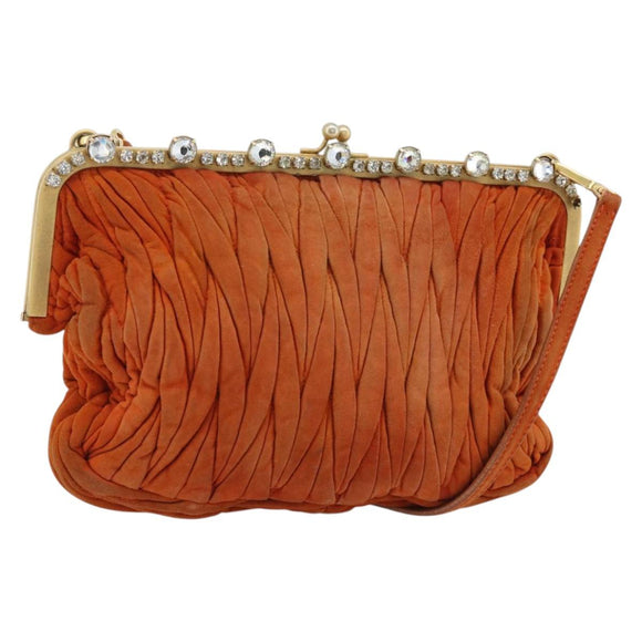 Miu Miu Matelassé Schoudertas Leer Oranje Goud Auth 181161
