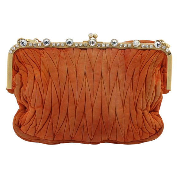 Miu Miu Matelassé Schoudertas Leer Oranje Goud Auth 181161