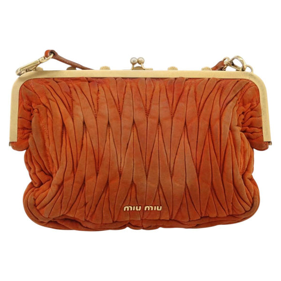 Miu Miu Matelassé Schoudertas Leer Oranje Goud Auth 181161