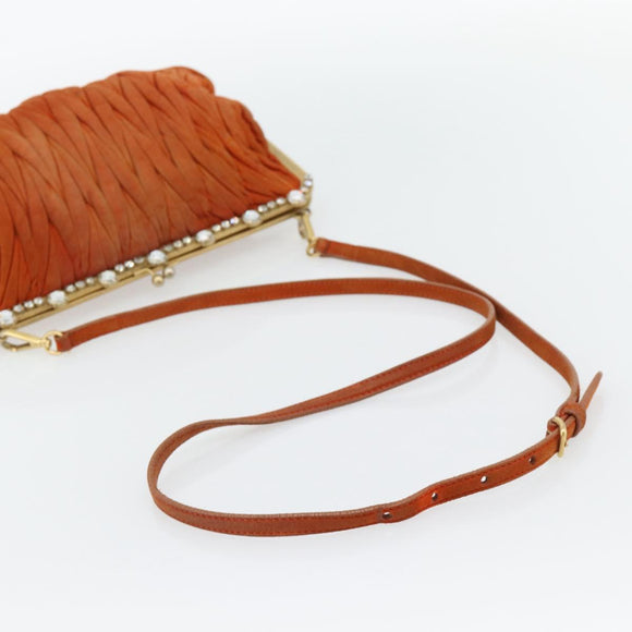 Miu Miu Matelassé Schoudertas Leer Oranje Goud Auth 181161