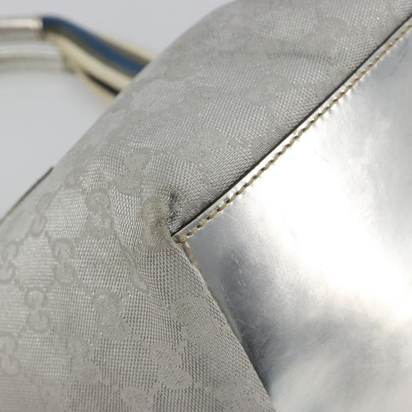 GUCCI GG Canvas Sherry Line Hand Bag Silver Gray 131228 Auth 181162