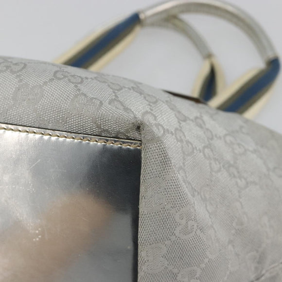 GUCCI GG Canvas Sherry Line Hand Bag Silver Gray 131228 Auth 181162
