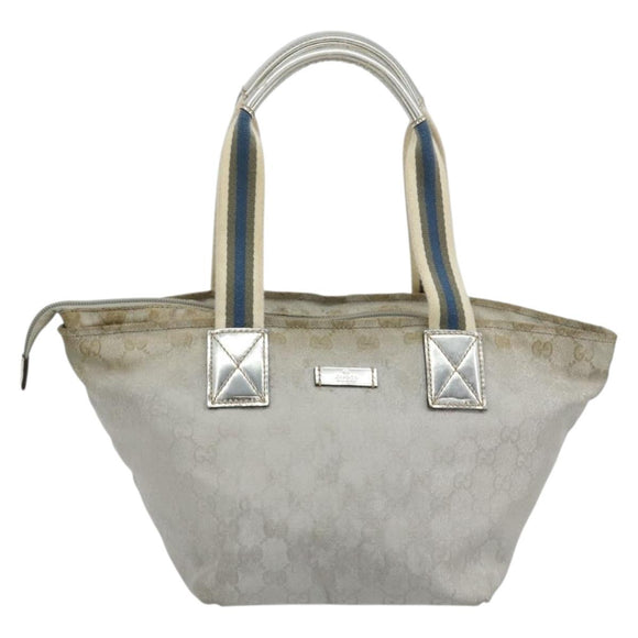 GUCCI GG Canvas Sherry Line Hand Bag Silver Gray 131228 Auth 181162