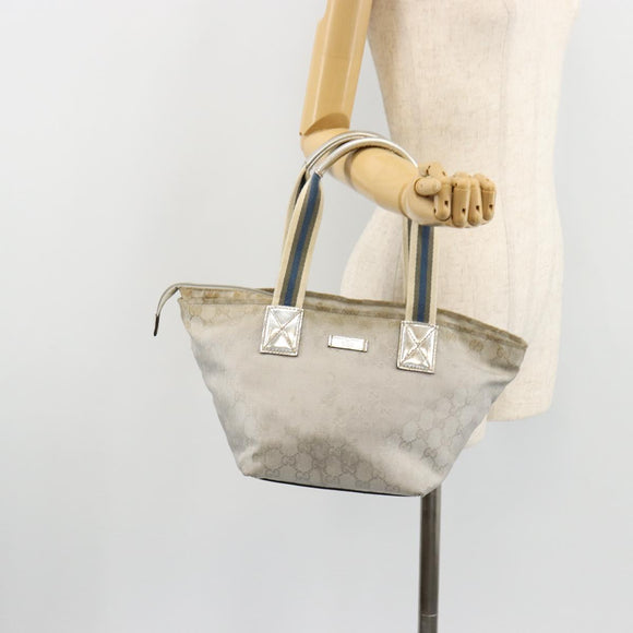GUCCI GG Canvas Sherry Line Hand Bag Silver Gray 131228 Auth 181162