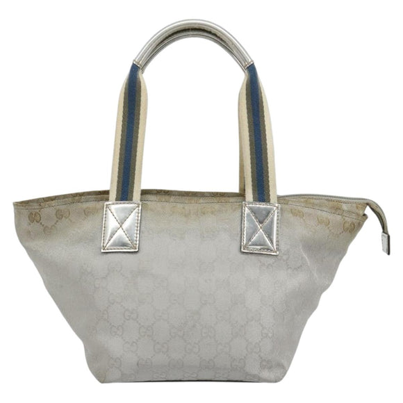 GUCCI GG Canvas Sherry Line Hand Bag Silver Gray 131228 Auth 181162
