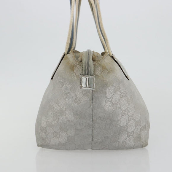 GUCCI GG Canvas Sherry Line Hand Bag Silver Gray 131228 Auth 181162