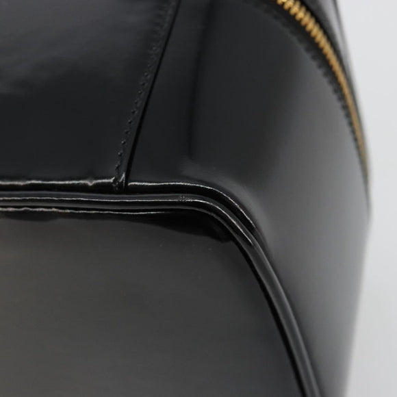 GUCCI Bamboo Vanity Hand Bag Patent leather Black Gold Auth 181163