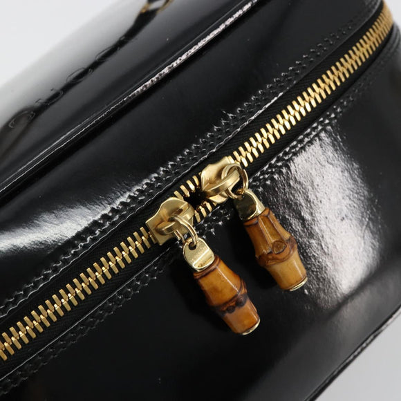 GUCCI Bamboo Vanity Hand Bag Patent leather Black Gold Auth 181163