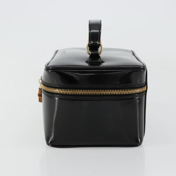 GUCCI Bamboo Vanity Hand Bag Patent leather Black Gold Auth 181163