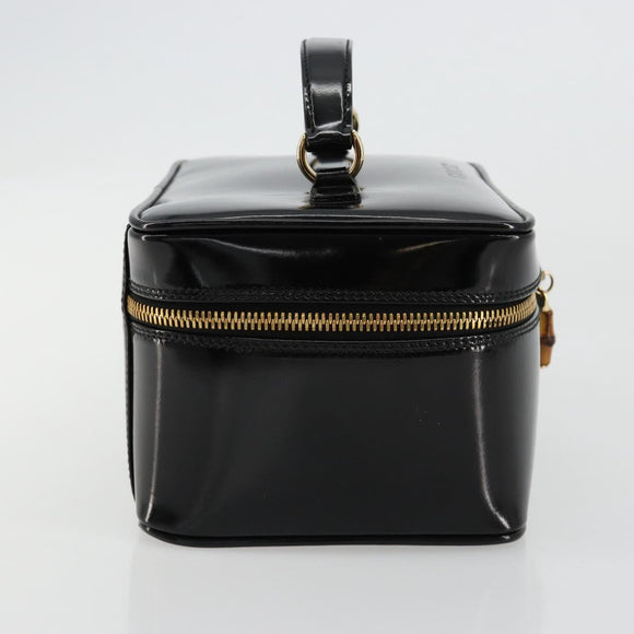 GUCCI Bamboo Vanity Hand Bag Patent leather Black Gold Auth 181163