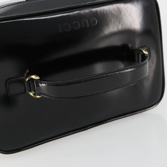 GUCCI Bamboo Vanity Hand Bag Patent leather Black Gold Auth 181163