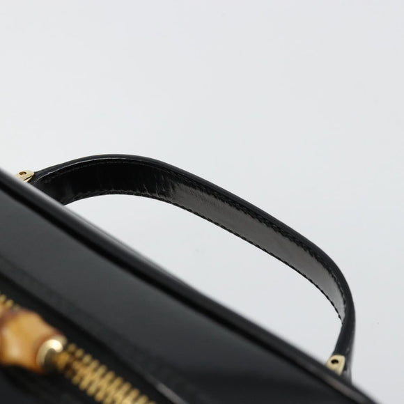 GUCCI Bamboo Vanity Hand Bag Patent leather Black Gold Auth 181163