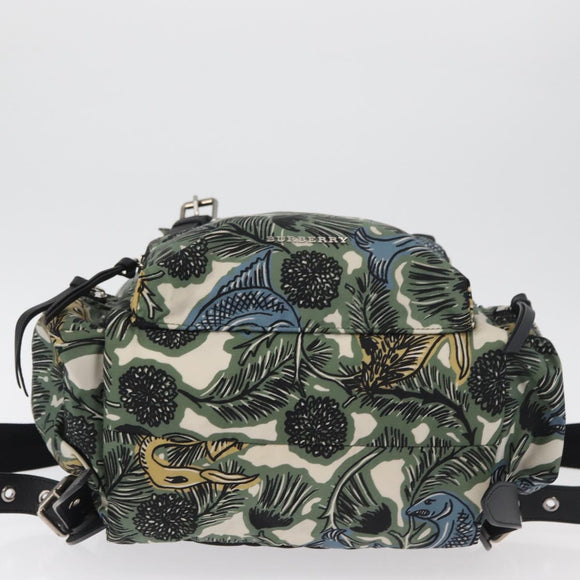BURBERRY Rucksack Nylon Grün Silber Auth 181165A