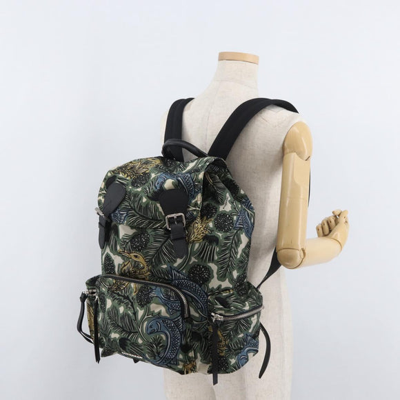 BURBERRY Rucksack Nylon Grün Silber Auth 181165A
