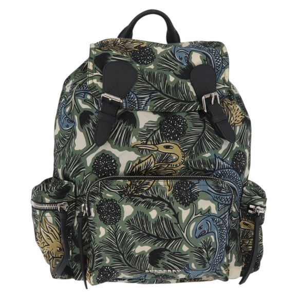 BURBERRY Rucksack Nylon Grün Silber Auth 181165A