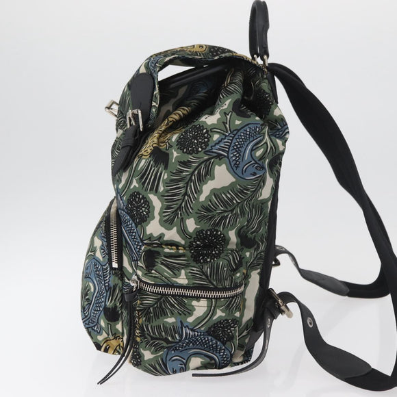BURBERRY Rucksack Nylon Grün Silber Auth 181165A