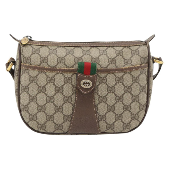 GUCCI GG Supreme Web Sherry Line Bag PVC Beige Gold 89 02 032 Auth 181166