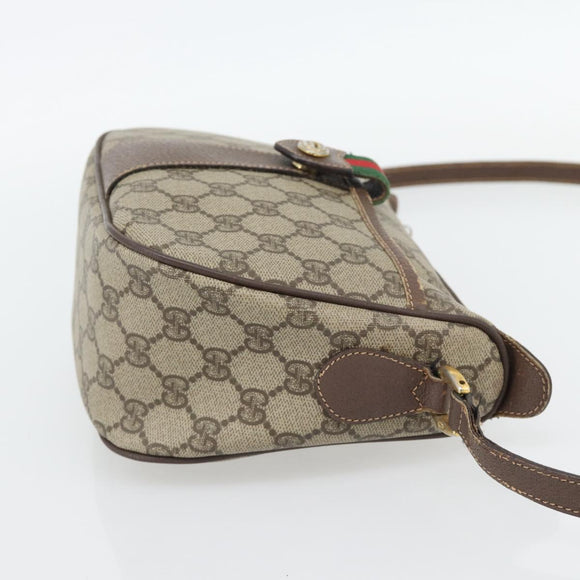 GUCCI GG Supreme Web Sherry Line Bag PVC Beige Gold 89 02 032 Auth 181166