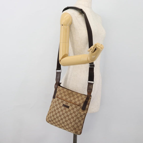 GUCCI GG Canvas Shoulder Bag Beige Silver 122793 Auth 181168