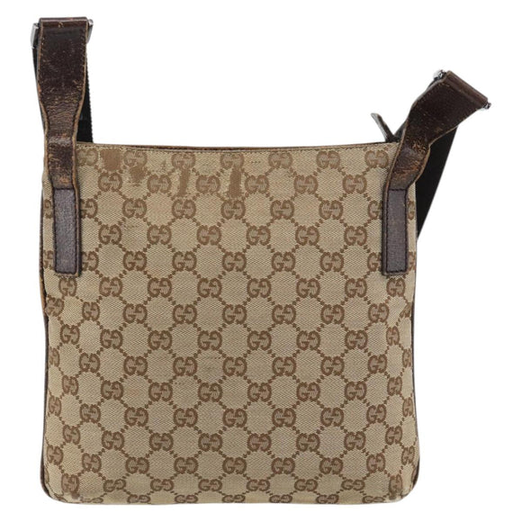 GUCCI GG Canvas Shoulder Bag Beige Silver 122793 Auth 181168