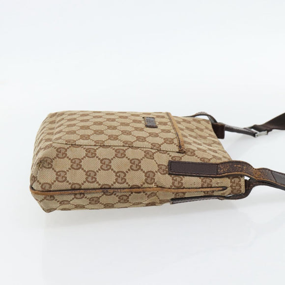 GUCCI GG Canvas Shoulder Bag Beige Silver 122793 Auth 181168