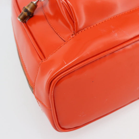 GUCCI Bamboo Shoulder Bag Patent leather Orange Silver Auth 181171
