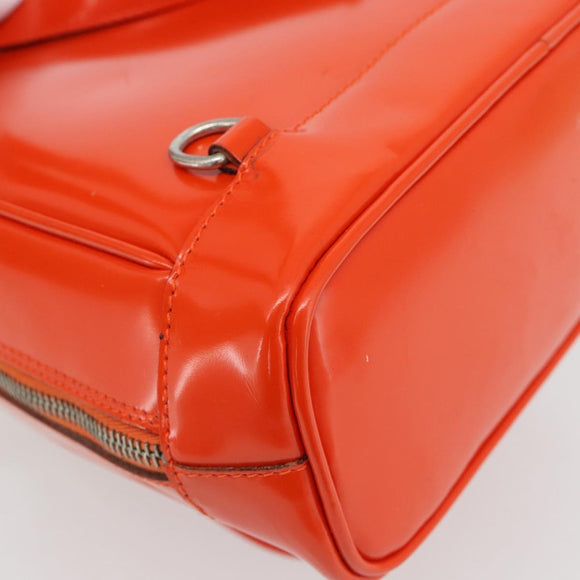 GUCCI Bamboo Shoulder Bag Patent leather Orange Silver Auth 181171