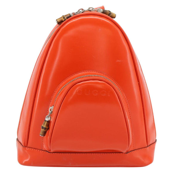 GUCCI Bamboo Shoulder Bag Patent leather Orange Silver Auth 181171