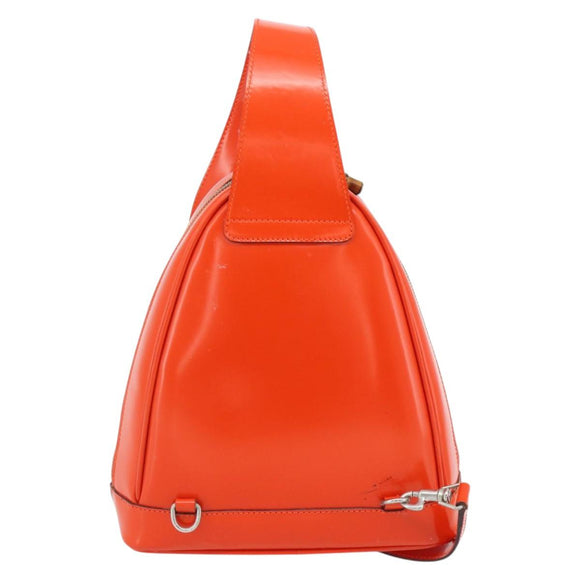 GUCCI Bamboo Shoulder Bag Patent leather Orange Silver Auth 181171
