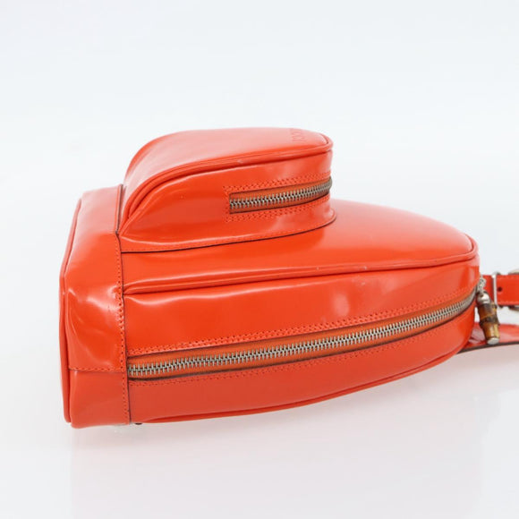 GUCCI Bamboo Shoulder Bag Patent leather Orange Silver Auth 181171