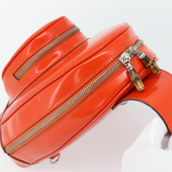 GUCCI Bamboo Shoulder Bag Patent leather Orange Silver Auth 181171