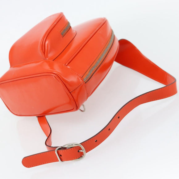 GUCCI Bamboo Shoulder Bag Patent leather Orange Silver Auth 181171