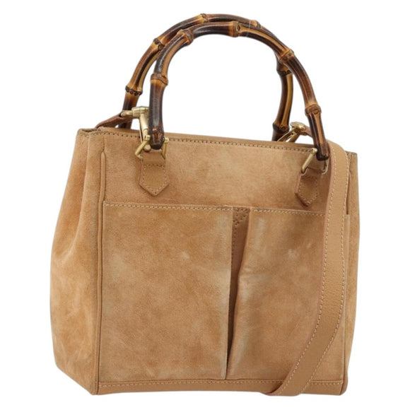 GUCCI Bamboo Hand Bag Suede 2way Beige Gold 000 1364 0316 Auth 181173