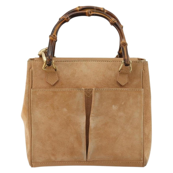 GUCCI Bamboo Hand Bag Suede 2way Beige Gold 000 1364 0316 Auth 181173