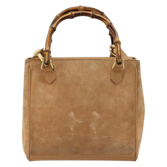 GUCCI Bamboo Hand Bag Suede 2way Beige Gold 000 1364 0316 Auth 181173