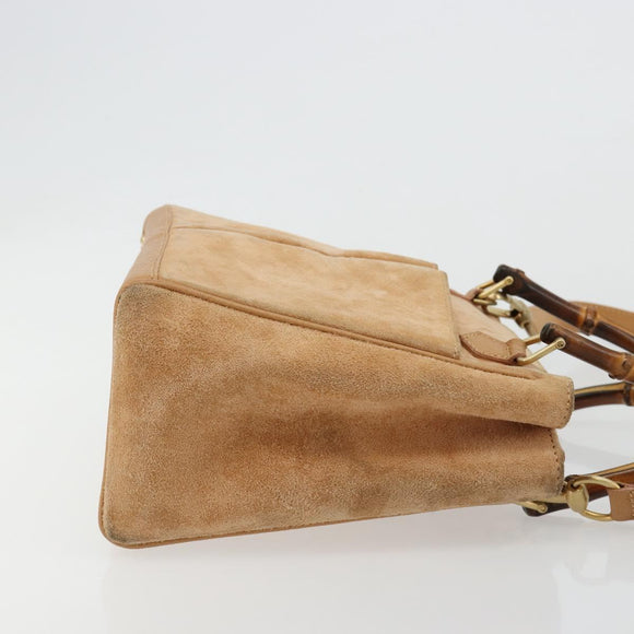 GUCCI Bamboo Hand Bag Suede 2way Beige Gold 000 1364 0316 Auth 181173
